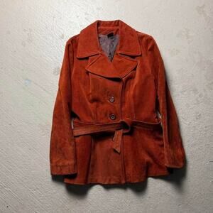 Vintage Beautiful Pumpkin Women's S Suede Belted Coat Leather